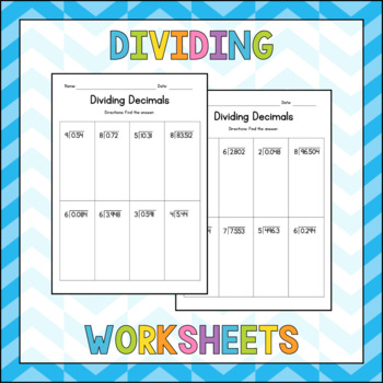 Preview of Dividing Decimals by Whole Numbers (no rounding) Worksheets - No Prep Sub Plan