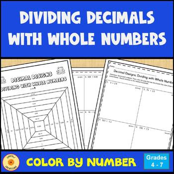 Preview of Dividing Decimals with Whole Numbers Color By Number Worksheet and Easel Assmt