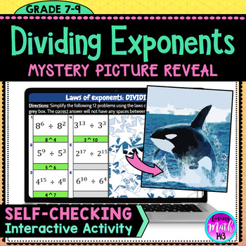 Preview of Dividing Exponents - Law of Exponents Mystery Art Reveal