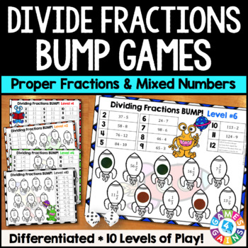 Preview of Dividing Fractions by Fractions, Whole Numbers & Mixed Numbers Activity Games