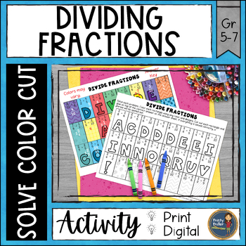 Preview of Dividing Fractions Math Activity - Color by Code, Cut and Paste Worksheet