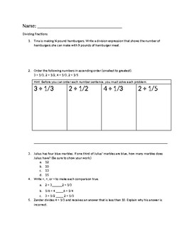 Preview of Dividing Fractions Assessment