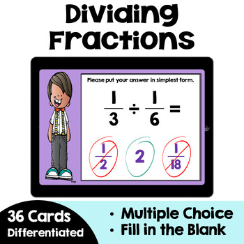 Preview of Dividing Fractions Boom Cards - Self Correcting