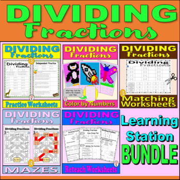 Preview of Dividing Fractions Bundle - Learning Station Resource Pack