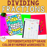 Dividing Fractions Color by Number Worksheet Activities 5.NF.7