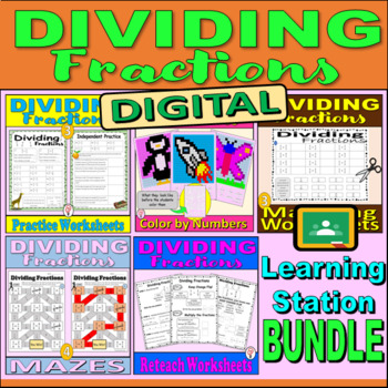 Preview of Dividing Fractions Digital Bundle - Learning Station Resource Pack