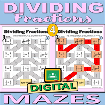 Preview of Dividing Fractions - Digital Maze Worksheets