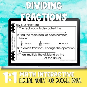 Preview of Dividing Fractions Digital Notes