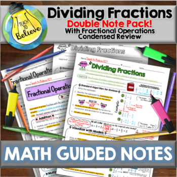 Preview of Dividing Fractions & Fractional Operations Review-DOUBLE NOTE PACK