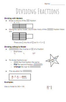 Preview of Dividing Fractions Guided Notes & Practice Work