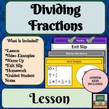 Preview of Dividing Fractions Lesson 6th Grade Math Middle School Math