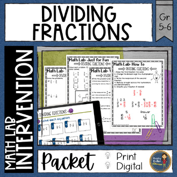 Preview of Dividing Fractions Math Activities Lab - Math Intervention - Sub Plans