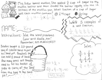 Preview of Dividing Fractions Math Doodle KEY
