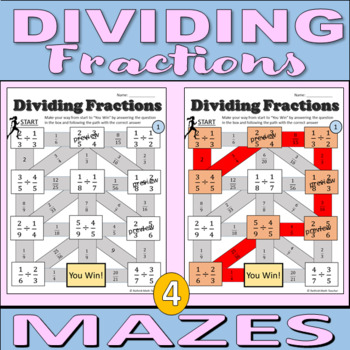 Preview of Dividing Fractions - Maze Worksheet