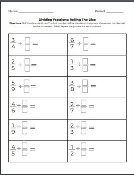 Dividing Fractions: Rolling Dice by msmae | Teachers Pay Teachers