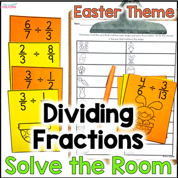 Preview of Dividing Fractions Solve the Room Activity - Easter 5th Grade Math Center