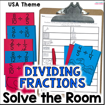 Preview of Dividing Fractions Solve the Room Activity - USA 5th Grade Math Center