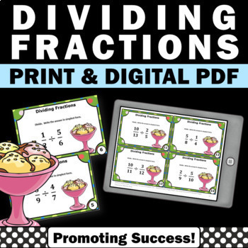 Preview of Dividing Fractions Activity Task Card Stations 5th Grade Math Morning Work SCOOT