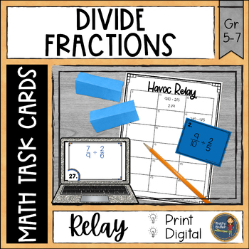 Preview of Dividing Fractions Task Cards Havoc Math Relay