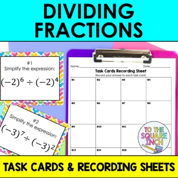 Preview of Dividing Fractions Task Cards | Fraction Division Math Center Practice Activity