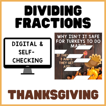 Preview of Dividing Fractions | Thanksgiving | Math Mystery Picture Digital Activity