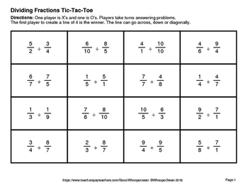 Fractions Tic-Tac-Toe with 5 Game Boards