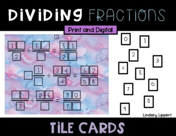 Preview of Dividing Fractions Tile Cards - print and digital