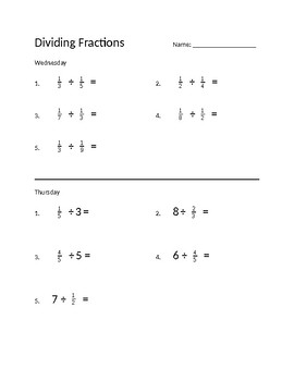 Dividing Fractions - Two Mini-Worksheets by Mrs R 4th | TpT