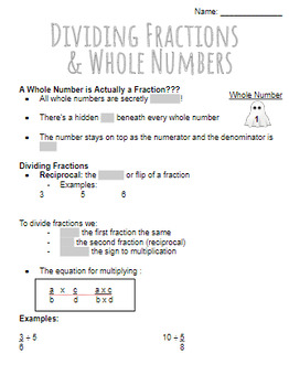 Preview of Dividing Fractions & Whole Numbers Notes & Practice
