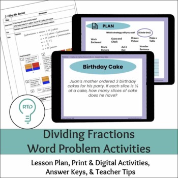 Preview of Dividing Fractions Word Problem Activities | Digital and Print Options
