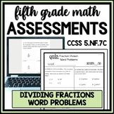 Dividing Fractions Word Problems 5th Grade Quiz, with/usin
