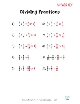 dividing fractions worksheet and notes by teaching math