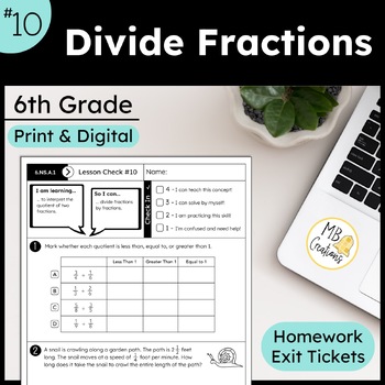 Preview of Divide Fractions Homework, Worksheets, Exit Tickets - iReady Math 6th Grade L10