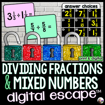 Preview of Dividing Fractions and Mixed Numbers Digital Math Escape Room Activity