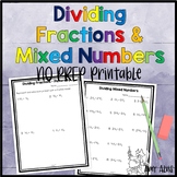 Dividing Fractions and Mixed Numbers Worksheet