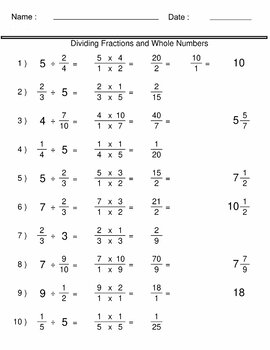 Dividing Fractions and Whole - Fractions Worksheets by MATH LAMSA