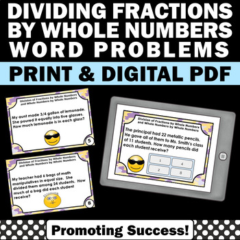 Preview of Dividing Fractions by Whole Numbers Activity Fraction Word Problems 5th Grade