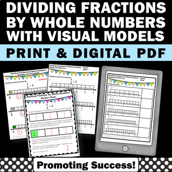 Preview of Dividing Fractions by Whole Numbers Worksheet Fraction Word Problems Practice