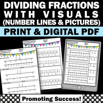 Preview of Dividing Fractions Activity Worksheet Fraction Word Problems 5th Grade Review