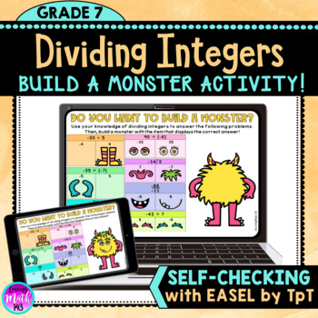 Preview of Dividing Integers: Build a Monster Digital Activity (Self-Checking)