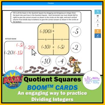 Preview of Dividing Integers Puzzles BOOM Cards - Quotient Squares (Rational Numbers)