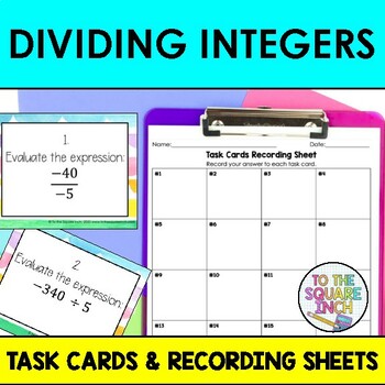 Preview of Dividing Integers Task Cards | Integers Division Math Center Practice Activity