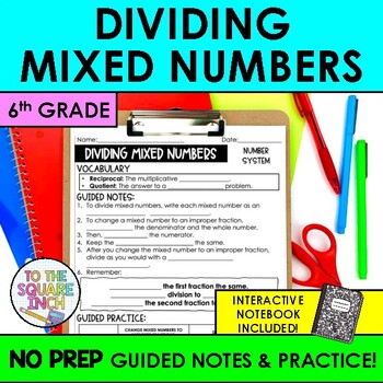 Preview of Dividing Mixed Numbers Guided Notes & Practice | Mixed Fractions Division Notes