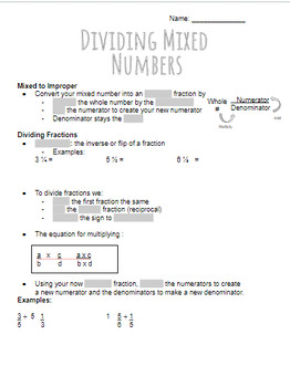 Preview of Dividing Mixed Numbers Notes & Practice