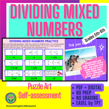 Preview of Dividing Mixed Numbers Self-checking Puzzle Activity + PDF + EASEL