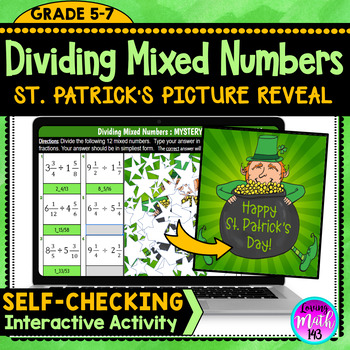 Preview of Dividing Mixed Numbers St. Patrick's Day Mystery Picture Reveal