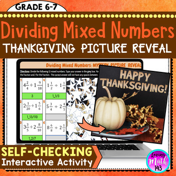 Preview of Dividing Mixed Numbers: Thanksgiving Digital Math Mystery Picture Reveal