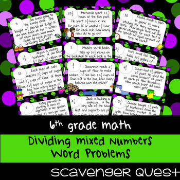 Preview of Dividing Mixed Numbers Word Problems - Math Scavenger Quest