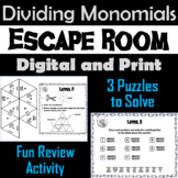Dividing Monomials Activity: Algebra Escape Room Math Brea