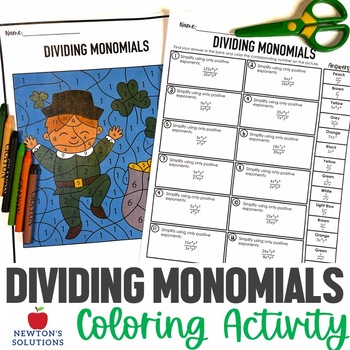 Preview of Dividing Monomials Color by Number St. Patrick's Day Activity